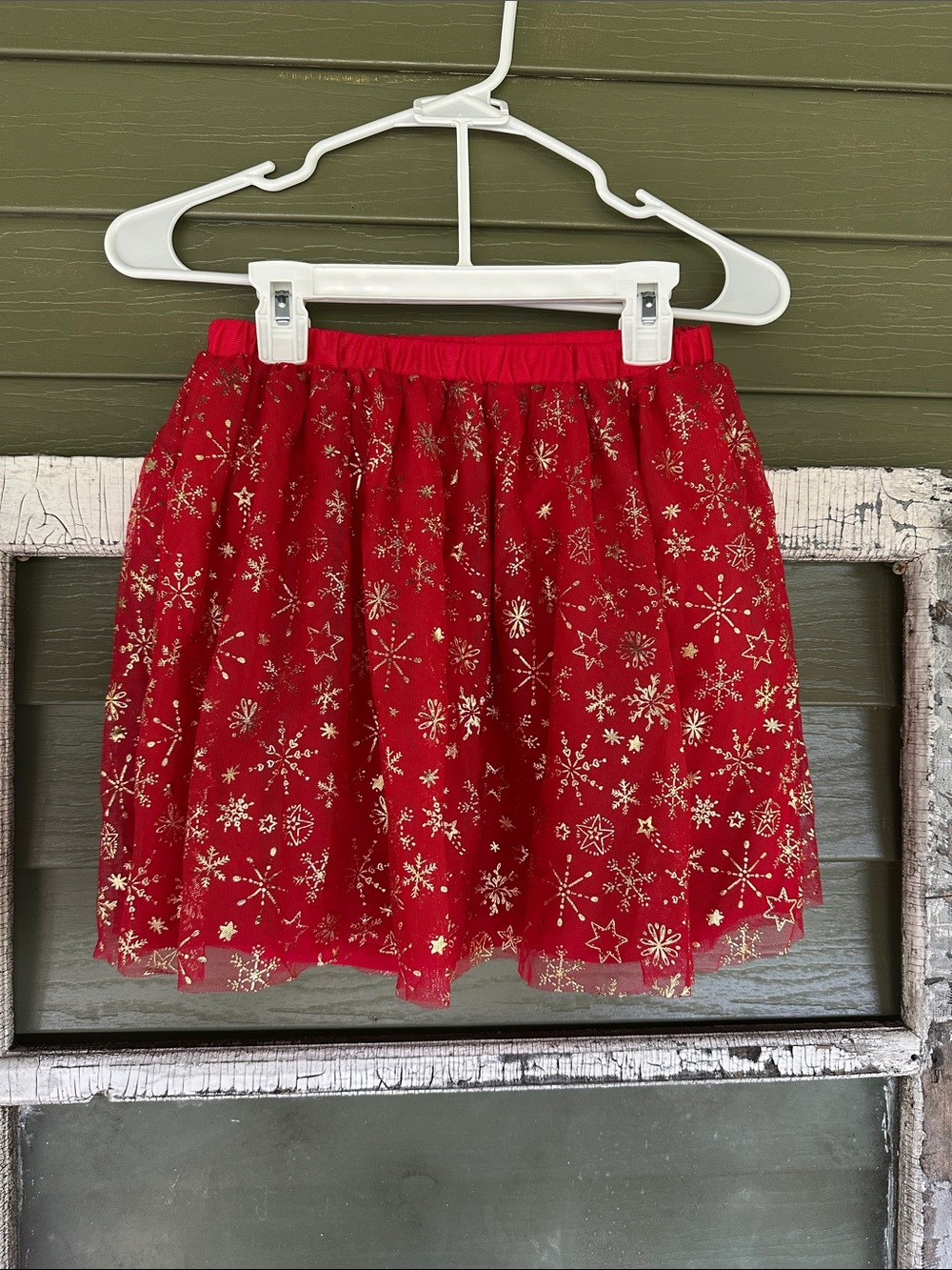 Holiday Time Red Tulle Skirt with Gold Glitter Stars